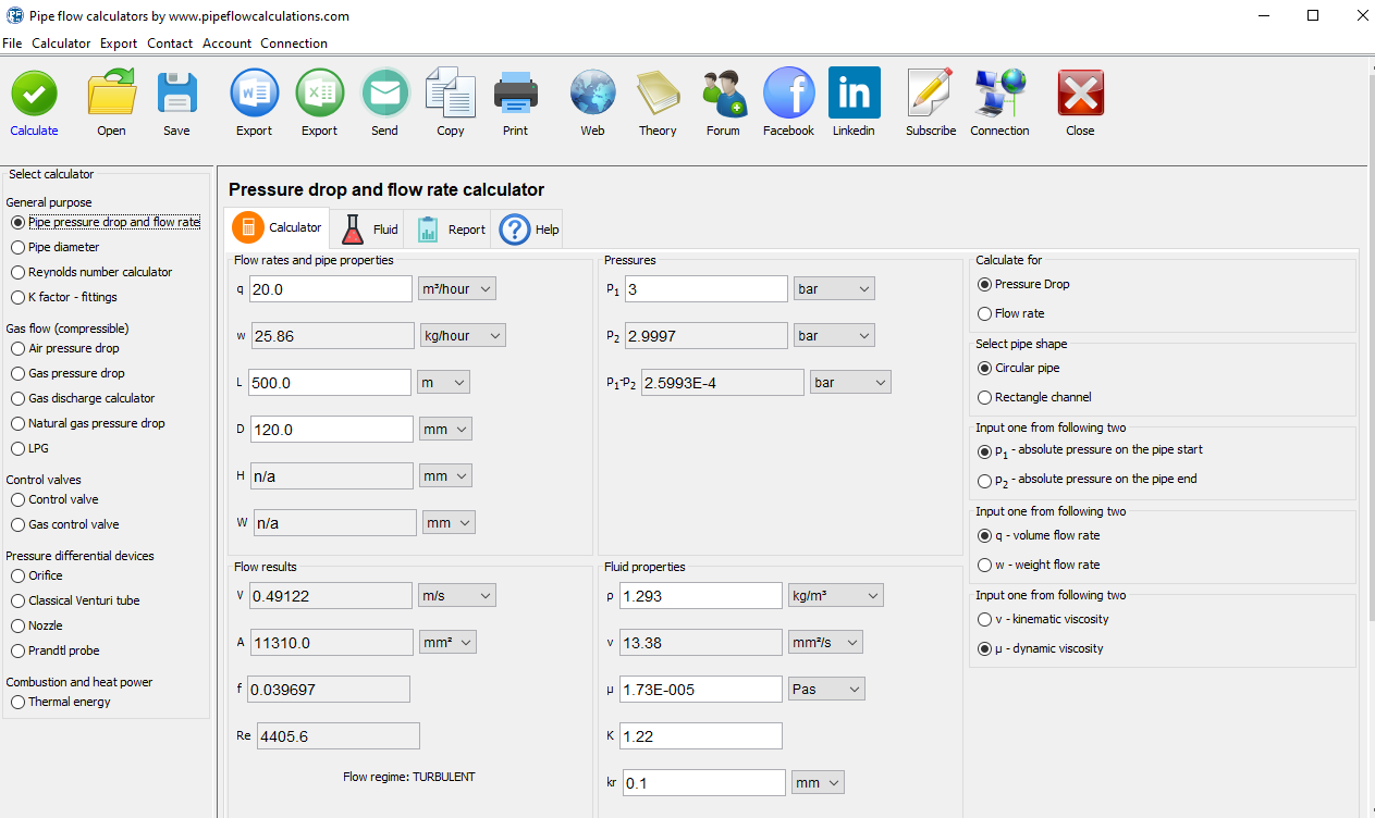 Pressure drop calculator