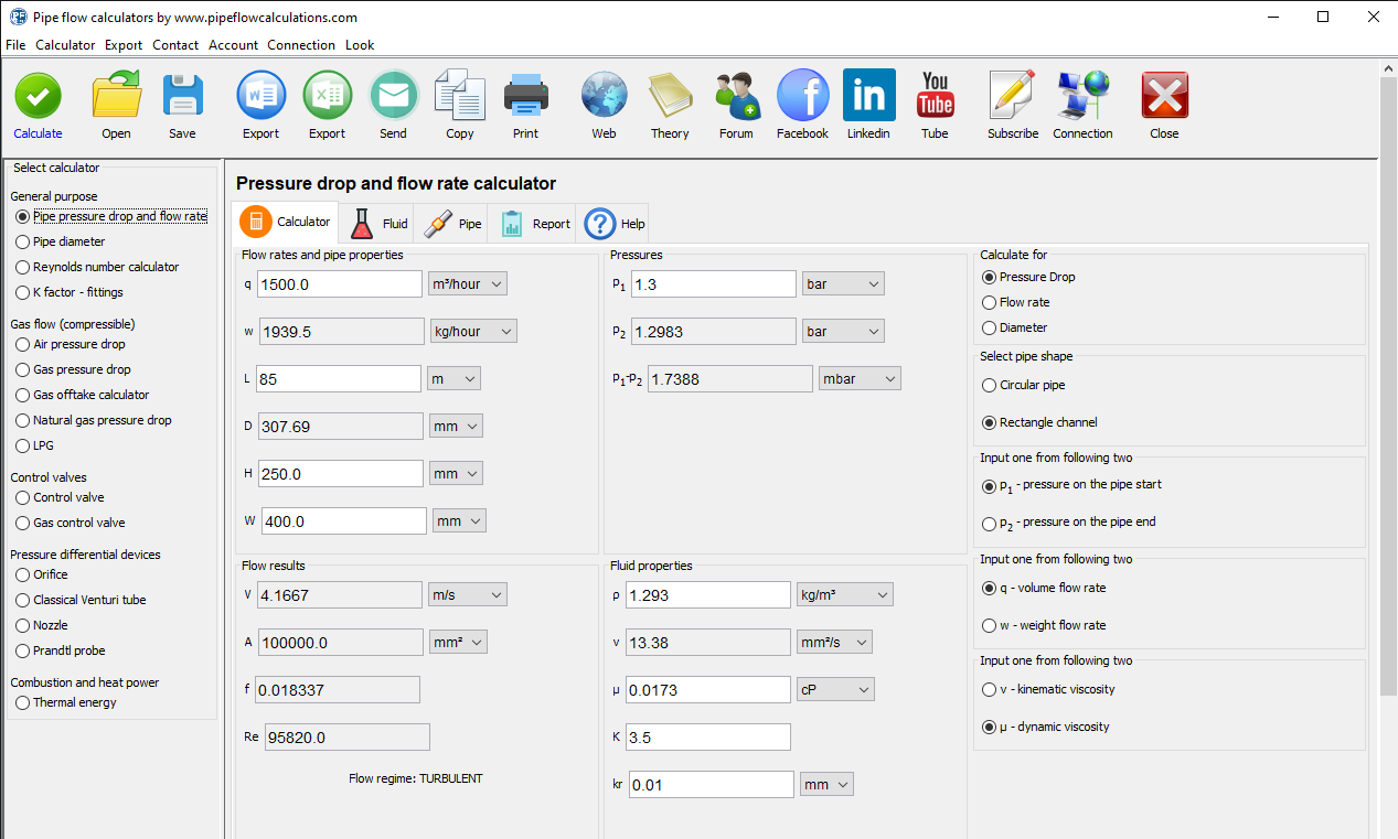 Pipe diamter and flow rate calculator